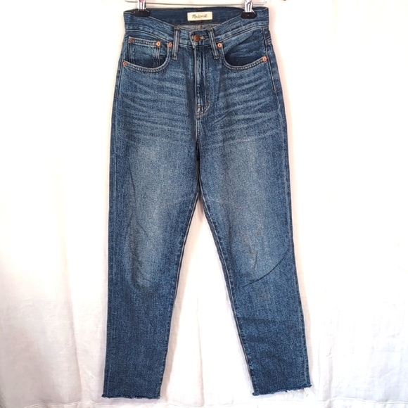 Madewell The Mom Jean Medium Wash Raw Hem High Rise Size T25 - Picture 1 of 7